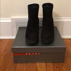 Black suede platform ankle boots